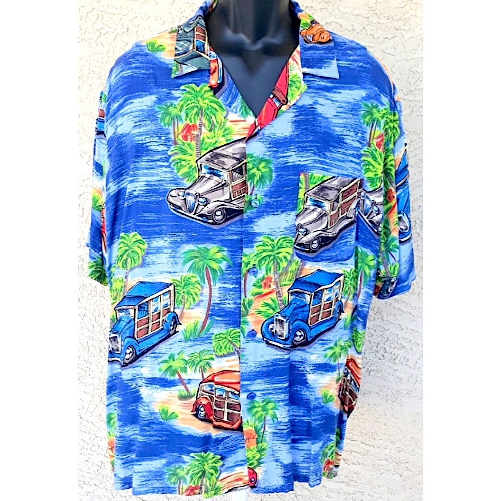Pineapple Connection Woody car Hawaiian button front shirt